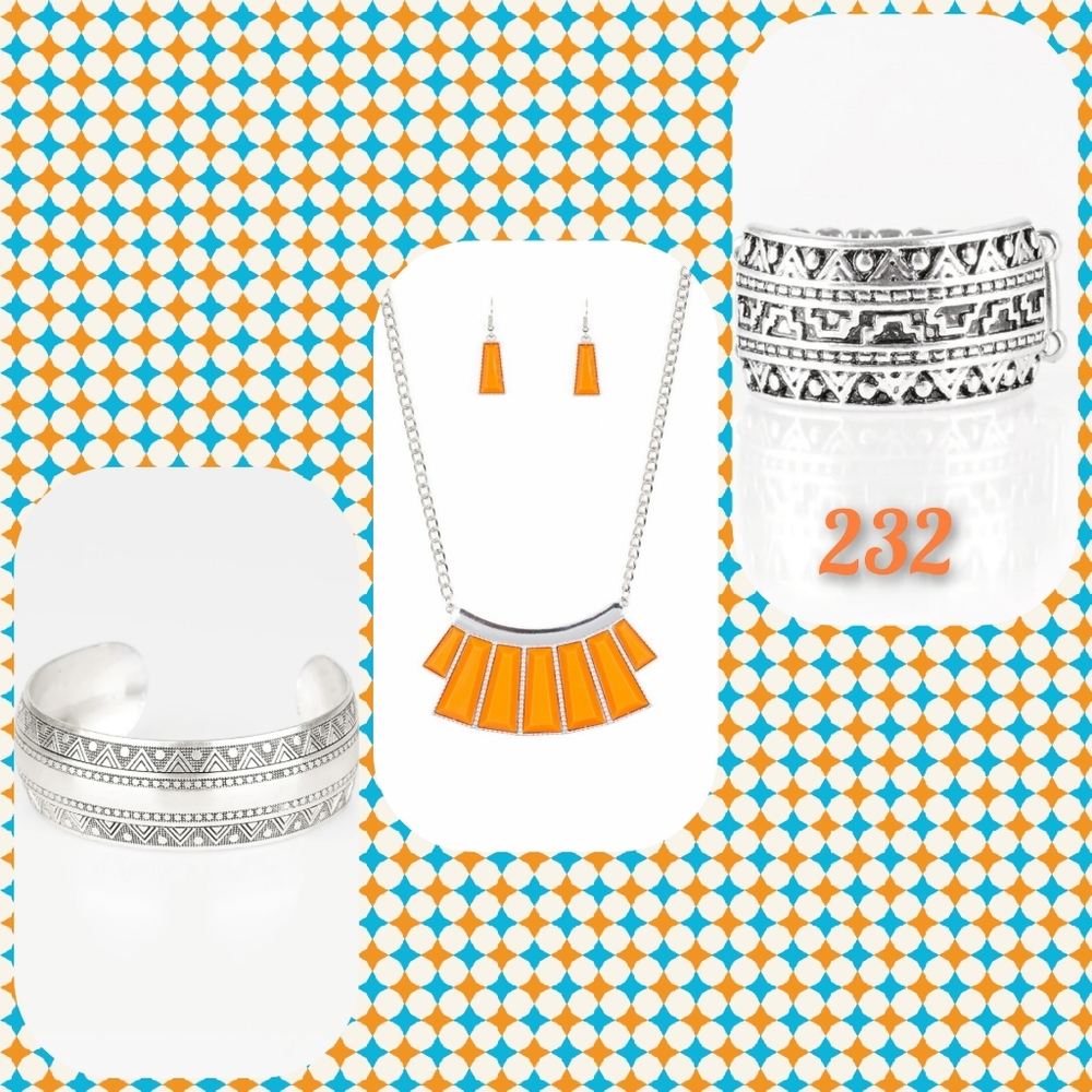 Orange Necklace Set with Silver Bracelet and Ring
